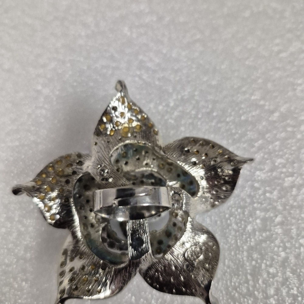 Blue Rhinestone Rose Ring Adjustable Silvertone F… - image 5